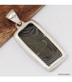 Pendentif malachite noire ou psilomelane rectangulaire, argent 925