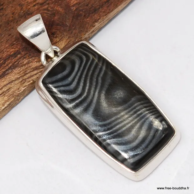 Pendentif rectangulaire en Malachite noire - Argent 925 - Pendentifs pierres naturelles