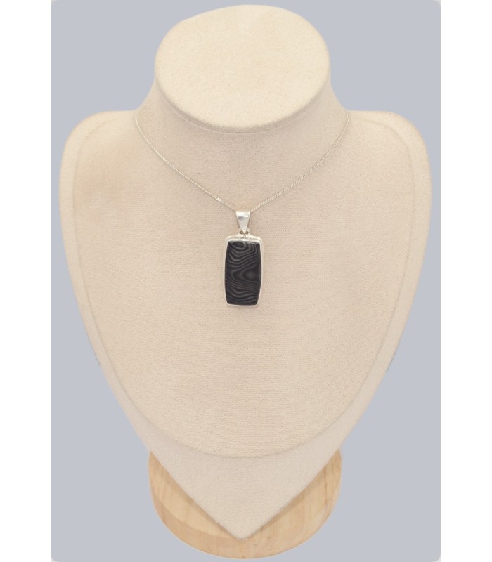 Pendentif malachite noire ou psilomelane rectangulaire, argent 925
