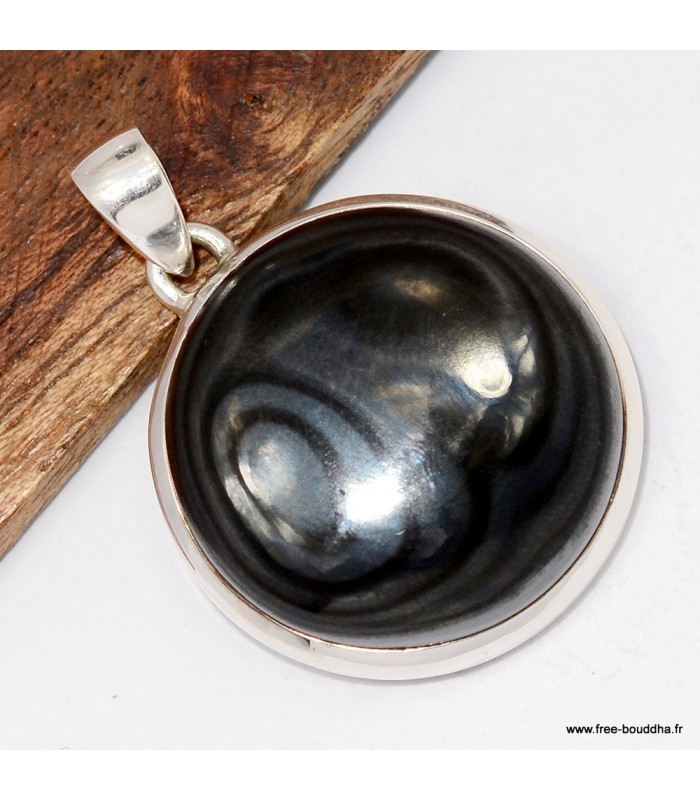 Pendentif Malachite noire – Circulaire argent 925 certifié