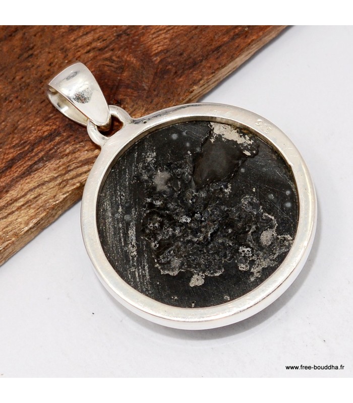 Pendentif Malachite noire – Circulaire argent 925 certifié