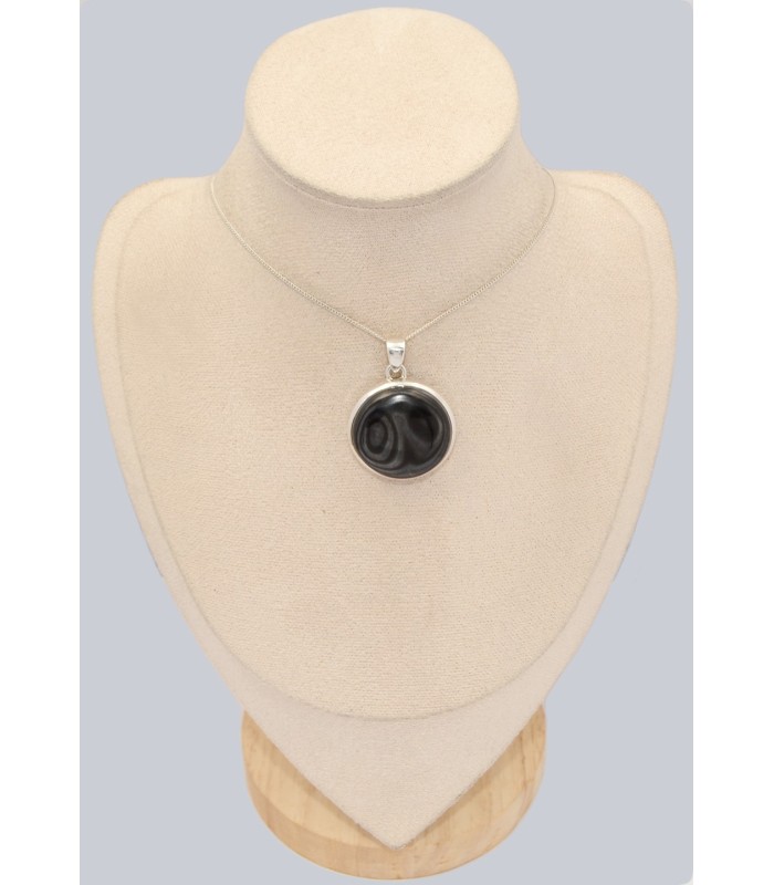Pendentif Malachite noire – Circulaire argent 925 certifié