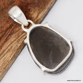 Pendentif tectite Saffordite serti griffes - Pierre authentique - Pendentifs pierres naturelles