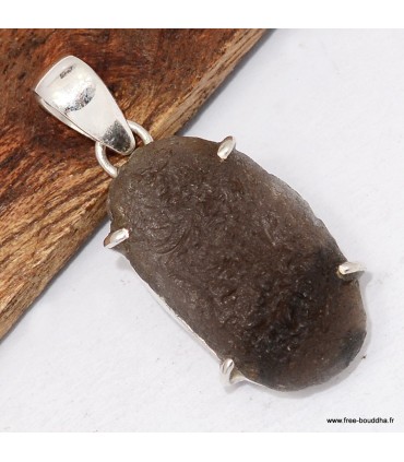 Pendentif Tectite Saffordite serti griffes authentique argent 925