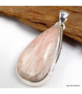 Pendentif goutte en Scolecite Orange, argent 925, 4 cm.