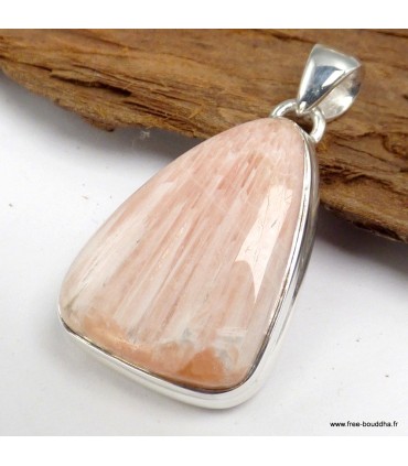 Pendentif Scolecite orange authentique forme libre en argent 925