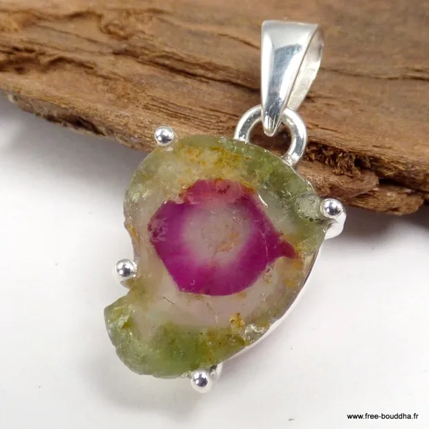 Pendentif Tourmaline Melon d'eau - Argent 925 - Pendentifs pierres naturelles
