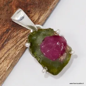Authentique Pendentif Tourmaline Melon d'eau - Argent 925 - Pendentifs pierres naturelles