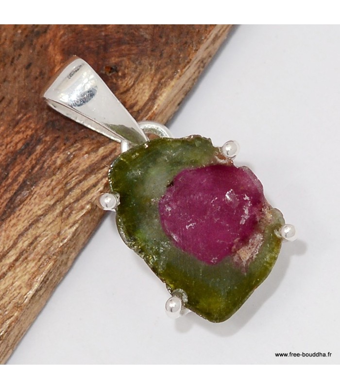 Authentique Pendentif Tourmaline Melon d'eau - Argent 925