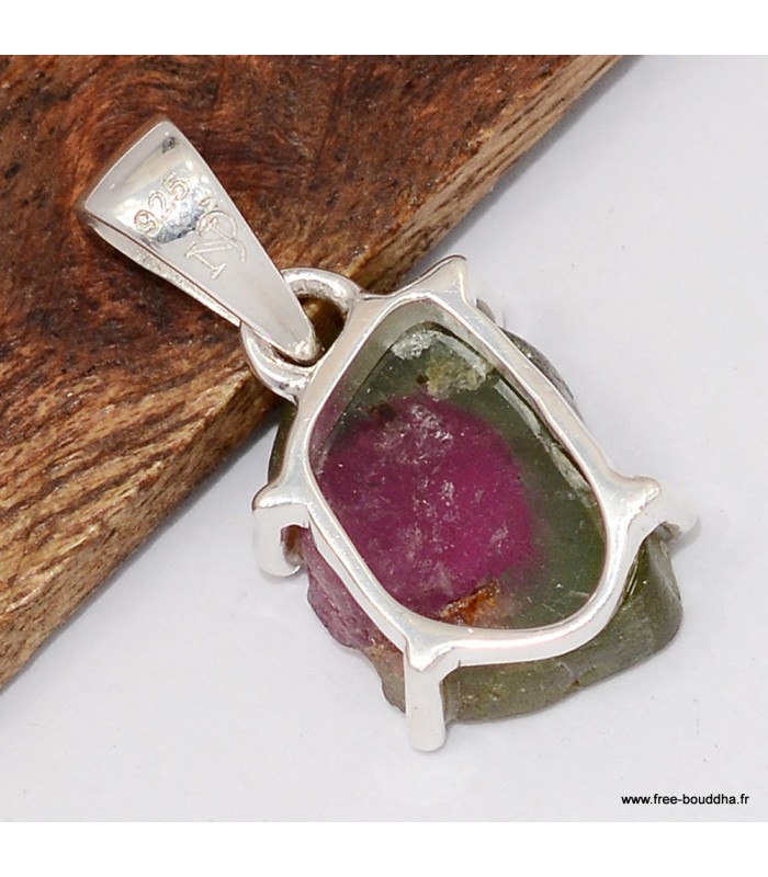 Authentique Pendentif Tourmaline Melon d'eau - Argent 925