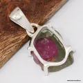 Authentique Pendentif Tourmaline Melon d'eau - Argent 925 - Pendentifs pierres naturelles