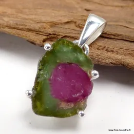Authentique Pendentif Tourmaline Melon d'eau - Argent 925 - Pendentifs pierres naturelles