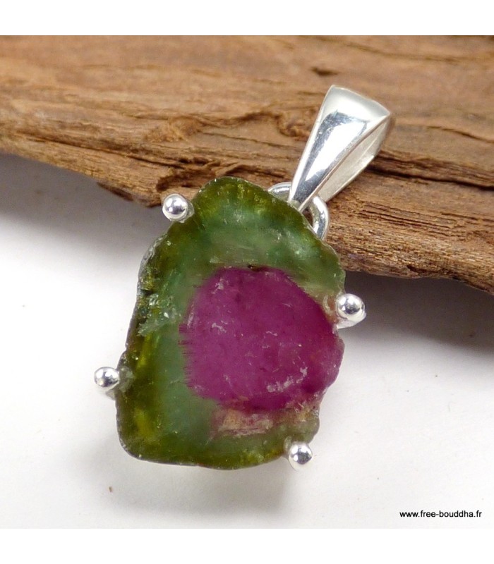Authentique Pendentif Tourmaline Melon d'eau - Argent 925