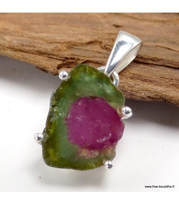 Authentique Pendentif Tourmaline Melon d'eau - Argent 925