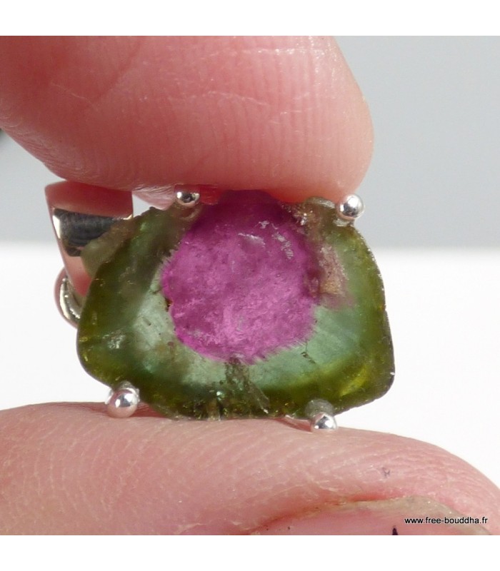 Authentique Pendentif Tourmaline Melon d'eau - Argent 925