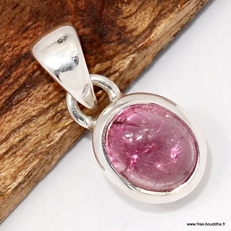 Authentique Pendentif Tourmaline Rose - Argent 925 - Pendentifs pierres naturelles