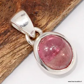 Pendentif Tourmaline Rose cabochon - Argent 925 - Pendentifs pierres naturelles