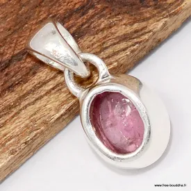 Pendentif Tourmaline Rose cabochon - Argent 925 - Pendentifs pierres naturelles