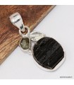 Pendentif tourmaline noire et moldavite argent 925 – bijou rare