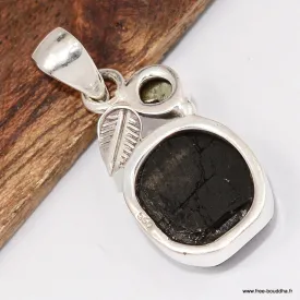 Pendentif  pierre Tourmaline noire + Moldavite - Pendentifs pierres naturelles