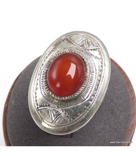 Bague Touareg en argent 925 et cornaline, taille 53.