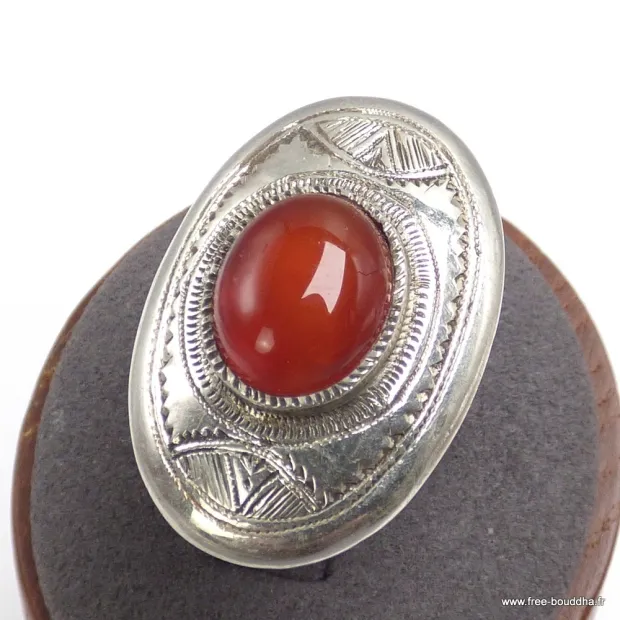 Bague Touareg argent et Cornaline T 53 - Bagues pierres naturelles