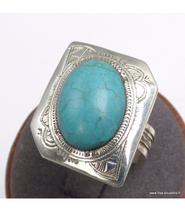 Bague Touareg Turquoise véritable taille 58 en argent 925