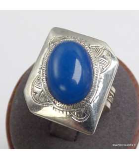 Bague Touareg en calcédoine bleue et argent 925.
