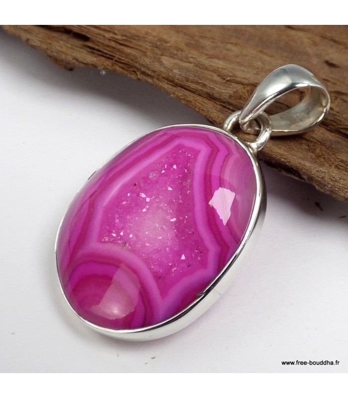 Pendentif druze agate rose – Argent 925 certifié