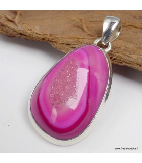 Pendentif goutte druze d'agate naturelle teinté rose