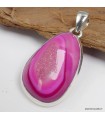 Agate rose druze – Pendentif goutte en argent 925 avec attestation