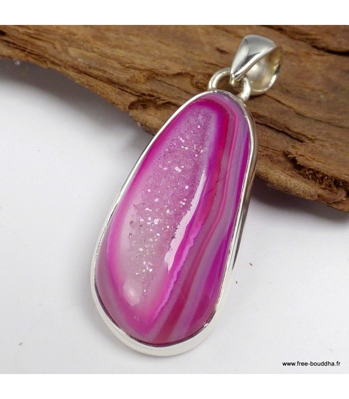 Pendentif Agate druze rose – Argent 925 certifié