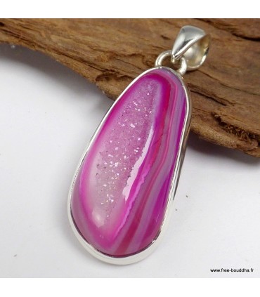 Pendentif Agate druze rose – Argent 925 certifié