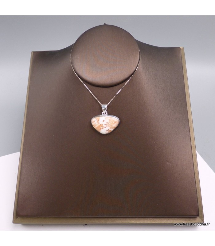 Pendentif argent Scolecite orange forme libre