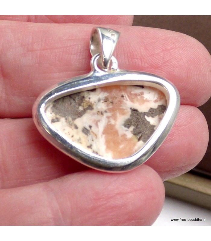 Pendentif argent Scolecite orange forme libre