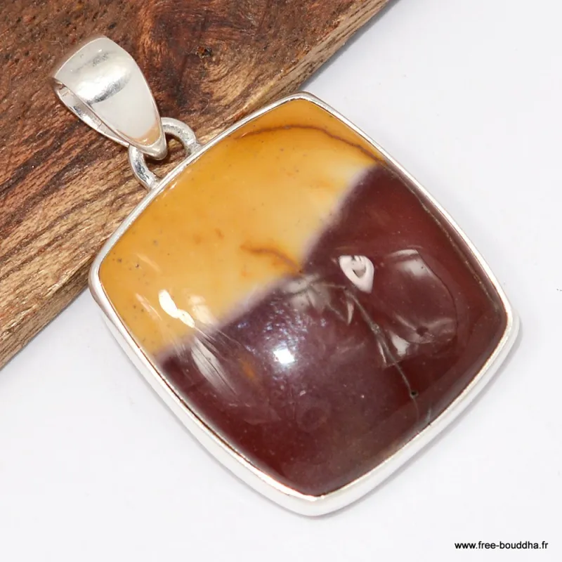 Pendentif carré en Jaspe Mokaïte - Argent 925 - Pendentifs pierres naturelles