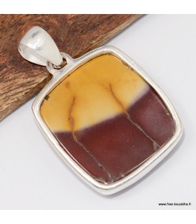 Pendentif jaspe mokaïte carré argent 925, pierre naturelle authentique
