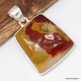 Pendentif Jaspe Mokaïte forme trapèze - Argent 925 - Pendentifs pierres naturelles