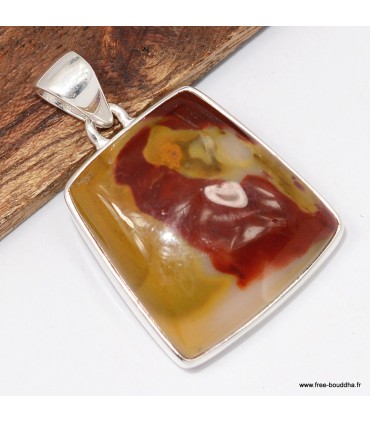 Pendentif Jaspe Mokaïte véritable argent 925 avec certificat