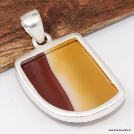 Pendentif Jaspe Mokaïte forme libre - Argent 925 - Pendentifs pierres naturelles