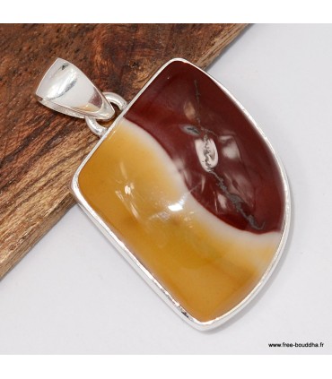 Pendentif Jaspe Mokaïte forme libre authentique en argent 925