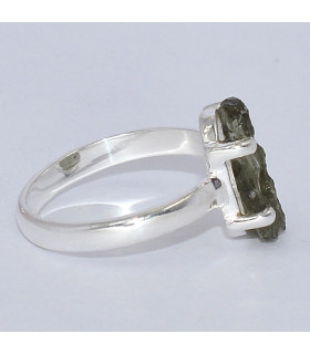Bague Moldavite brute lithothérapie – Bague argent 925 taille 57
