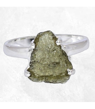 Bague Moldavite brute lithothérapie – Bague argent 925 taille 57