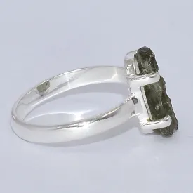 Bague argent 925 avec moldavite naturelle taille 59 - Bijoux en Moldavite