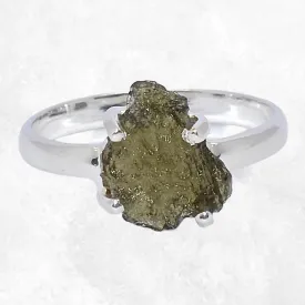 Bague argent 925 avec moldavite naturelle taille 59 - Bijoux en Moldavite