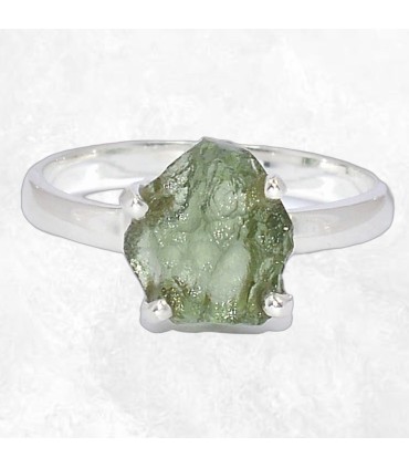 Bague Moldavite brute – lithothérapie argent 925 taille 59