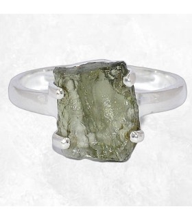 Bague moldavite brute T 55-56 – Monture en argent massif