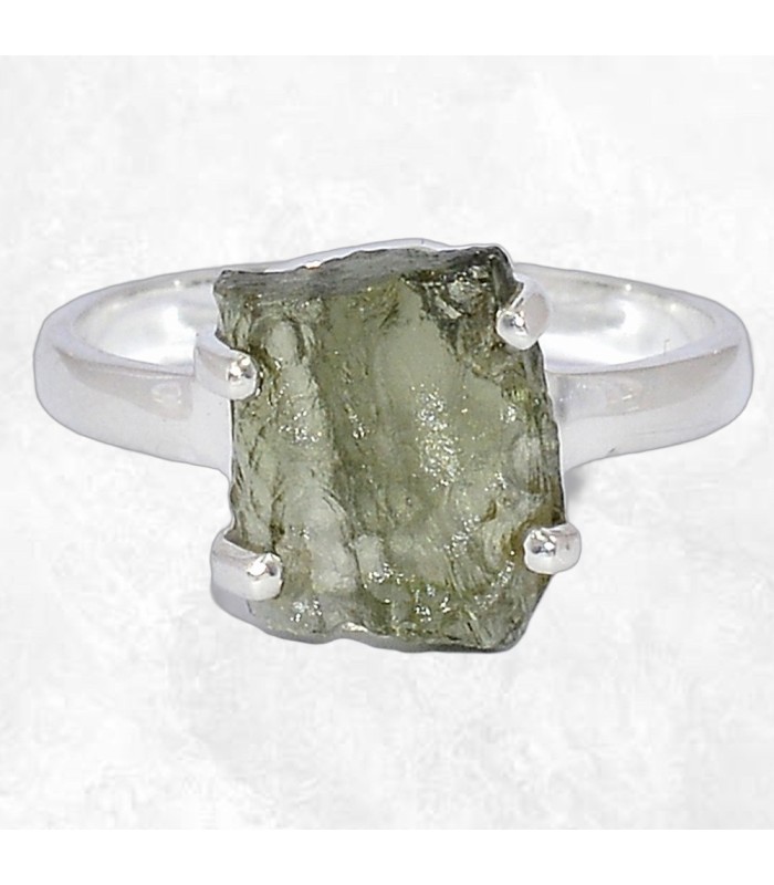 Bague Moldavite brute lithothérapie – argent 925 taille 55/56