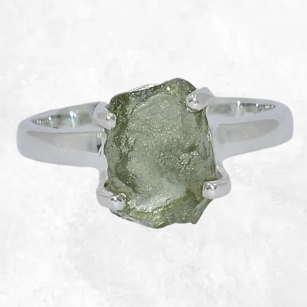 Bague en moldavite naturelle T 55/56 – Argent 925 authentique - Bijoux en Moldavite