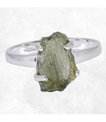 Bague Moldavite brute Tchèque – argent 925 lithothérapie T59